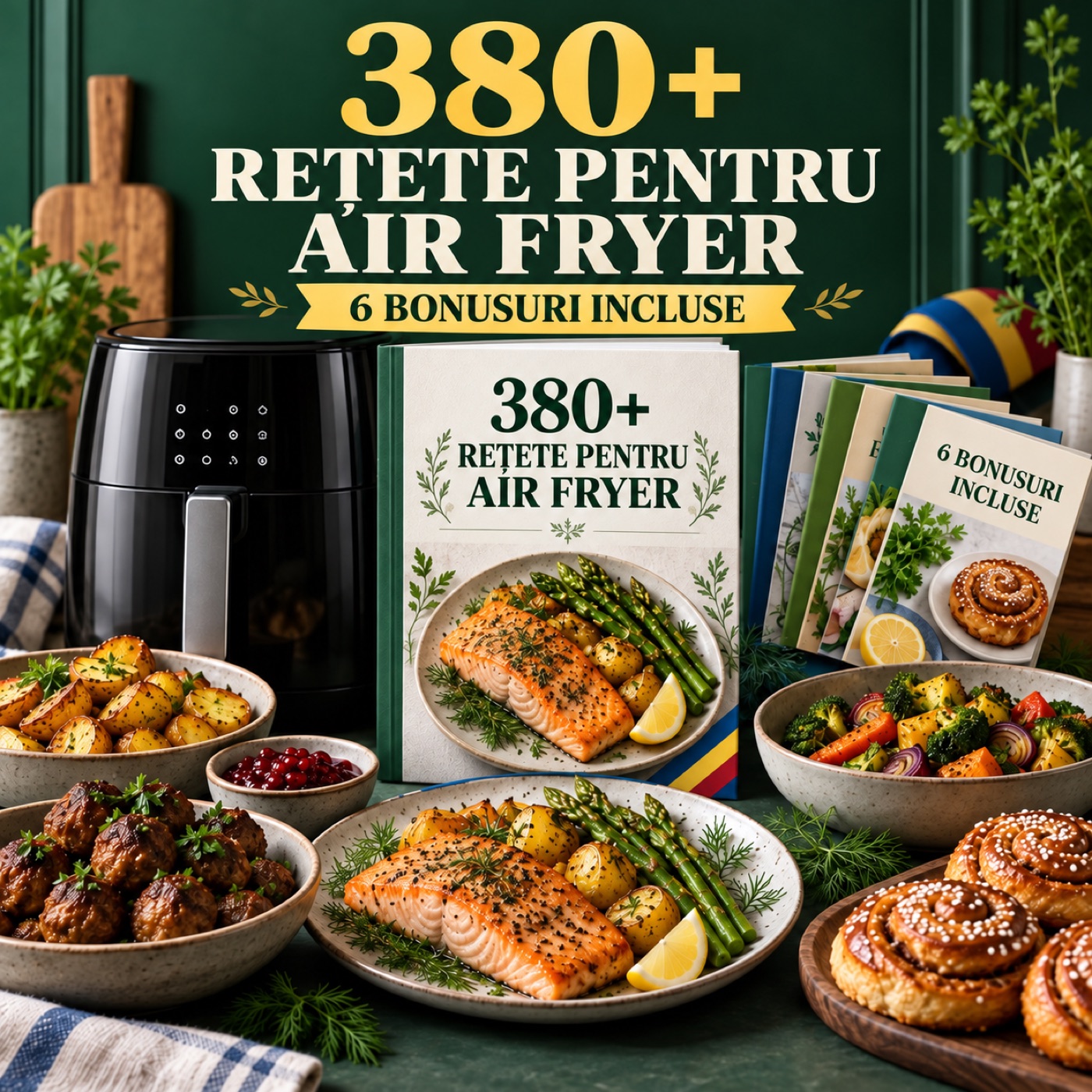 380+ de rețete pentru air fryer și 6 bonusuri